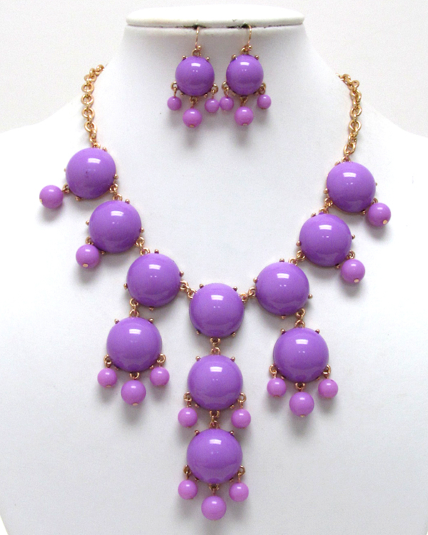 Multi acrylic puffy round bubble necklace earring set