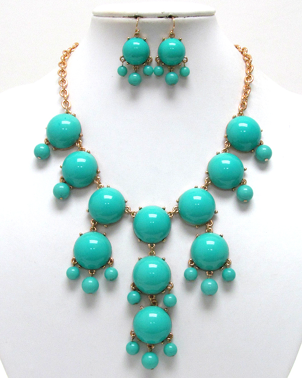 Multi acrylic puffy round bubble necklace earring set