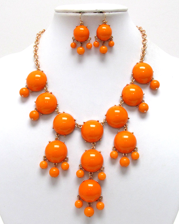 Multi acrylic puffy round bubble necklace earring set