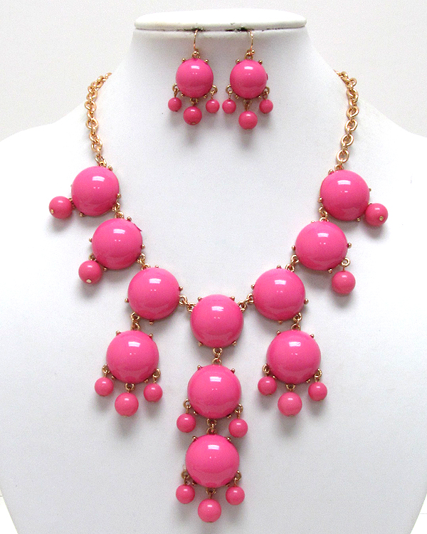 Multi acrylic puffy round bubble necklace earring set