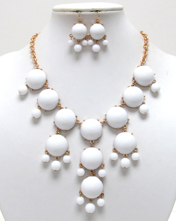 Multi acrylic puffy round bubble necklace earring set