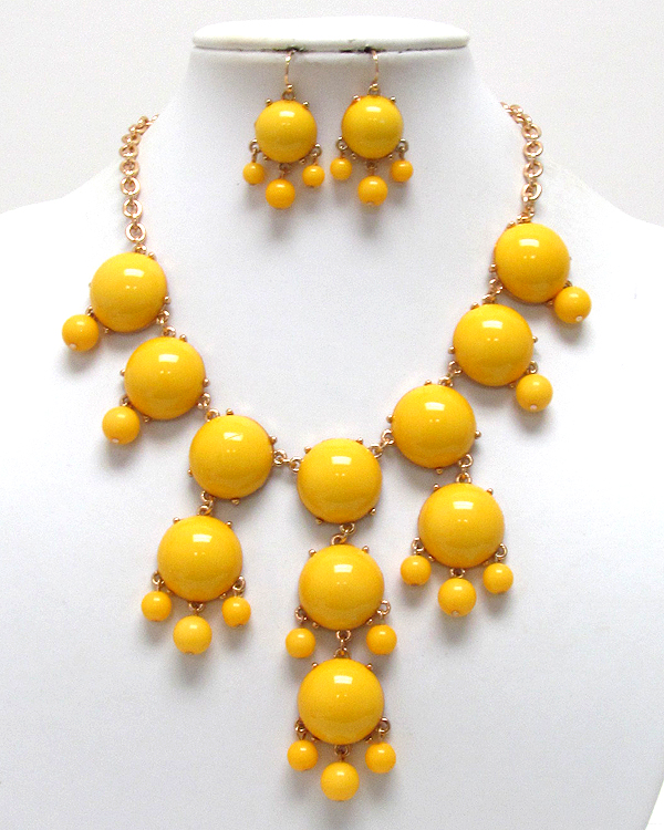 Multi acrylic puffy round bubble necklace earring set