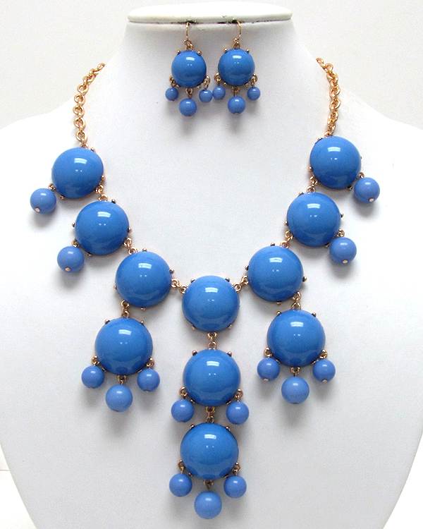 Multi acrylic puffy round bubble necklace earring set