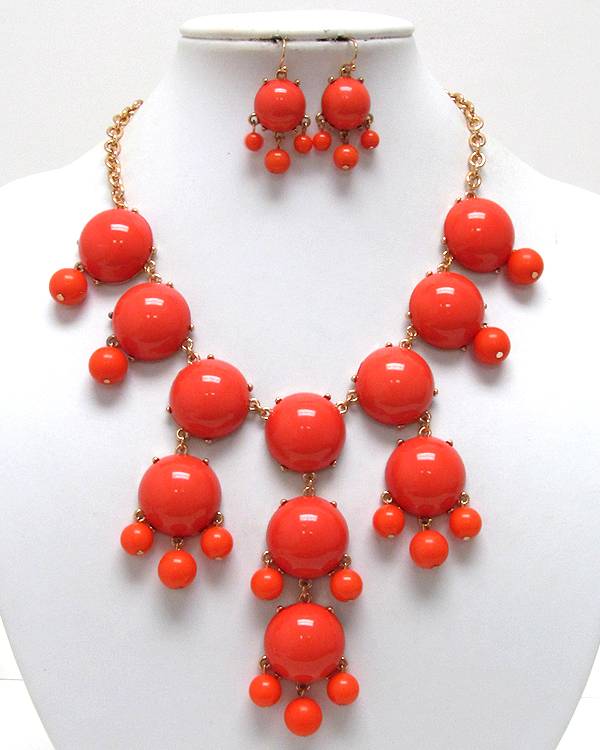 Multi acrylic puffy round bubble necklace earring set