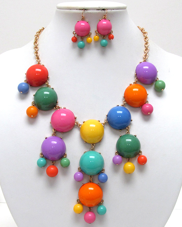 Multi acrylic puffy round bubble necklace earring set