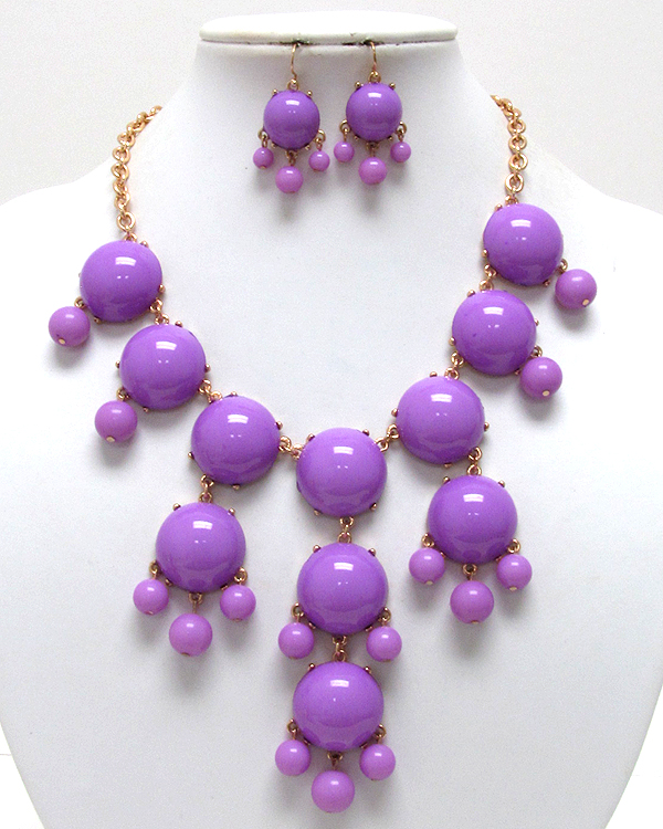 Multi acrylic puffy round bubble necklace earring set