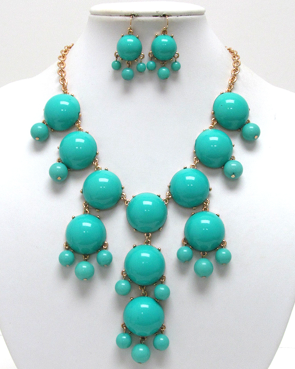 Multi acrylic puffy round bubble necklace earring set