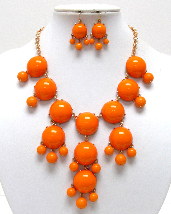 Multi acrylic puffy round bubble necklace earring set