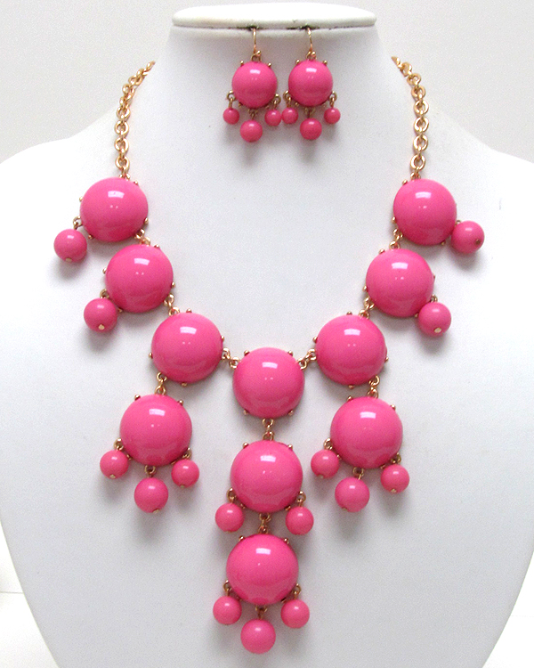 Multi acrylic puffy round bubble necklace earring set