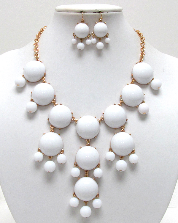 Multi acrylic puffy round bubble necklace earring set