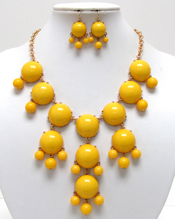 Multi acrylic puffy round bubble necklace earring set