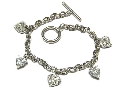 Crystal and cubic zirconia heart charm bracelet