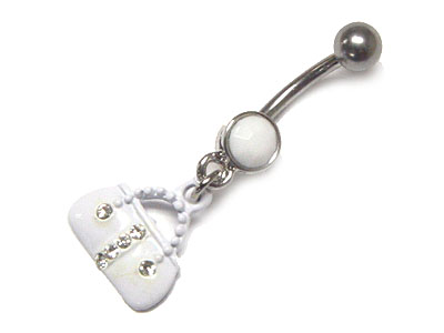 Made in korea whitegold plating crystal ball and handbag dangle belly charm - surgical steel post body jewelry