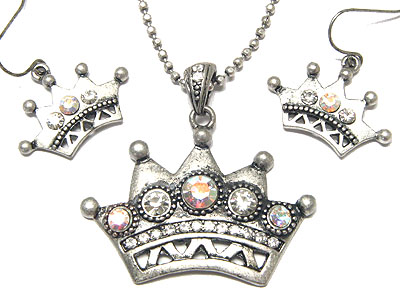 Vintage style crystal crown necklace and earring set