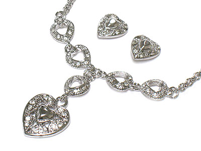 Made in korea whitegold plating multi crystal heart link necklace set