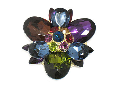 Cystal and epoxy stone flower brooch