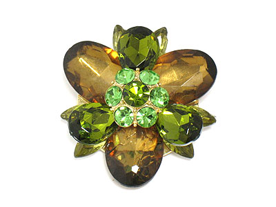 Cystal and epoxy stone flower brooch