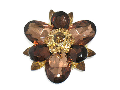 Cystal and epoxy stone flower brooch