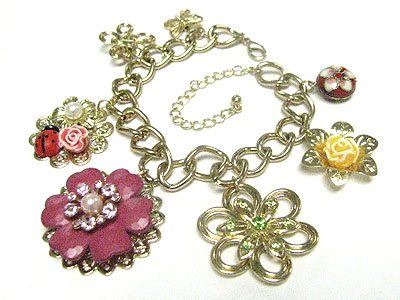 Crystal deco flower charm chain bracelet