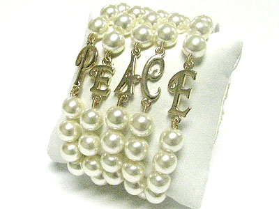 Five row pearl link bracelet - peace