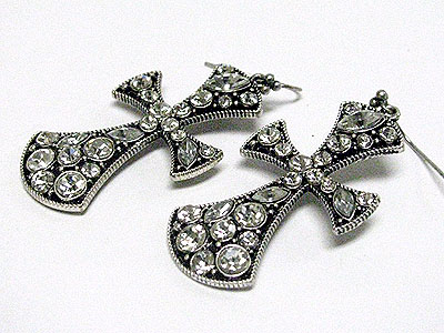 Crystal fat cross earring