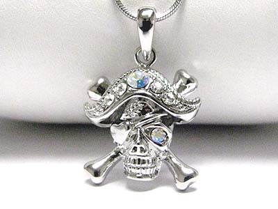 Made in korea whitegold plating crystal stud pirate pendant necklace