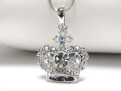 Made in korea whitegold plating crystal crown pendant necklace