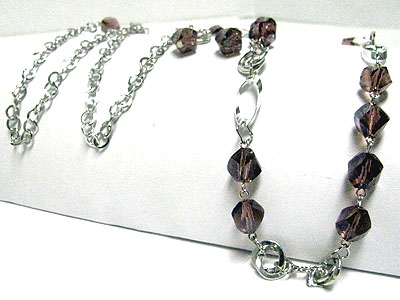 Facet glass stone and metal chain link long necklace set