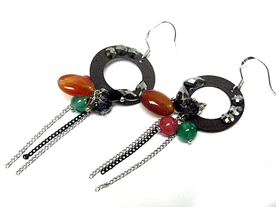 Semi precious stone and tassel drop earring