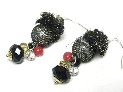 Semi precious stone and round metal ball drop earring