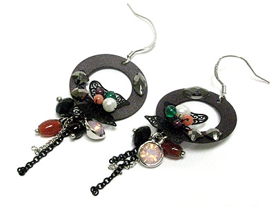 Semi precious stone and round metal ball drop earring