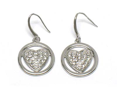 Crystal heart round frame earring 