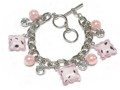 Multi dot pattern glass charm and beads bracelet 