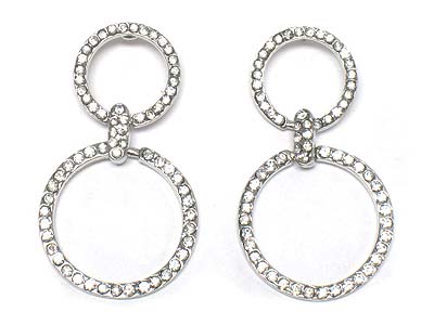 Crystal side deco dual round link drop earring