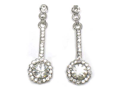 Crystal deco bar link round epoxy stone drop earring