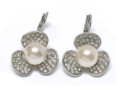 Crystal and pearl bead deco flower shape earring