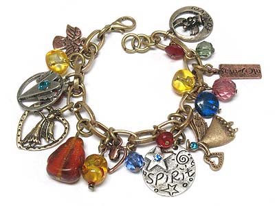 Multi glass and metal charms bracelet