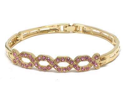 Crystal deco pattern shiny metal bracelet 