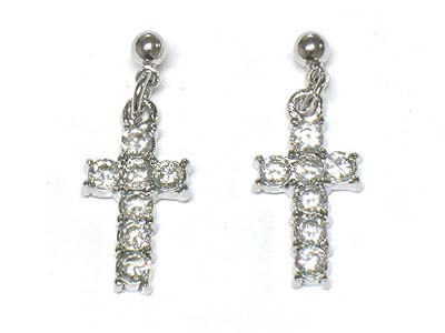 Small crystal stud cross drop earring 