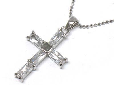 Barguette crystal cross pendant necklace 