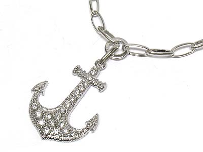 Crystal deco anchor pendant big chain necklace 