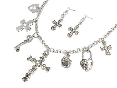 Multi casting charms necklace and earring set 