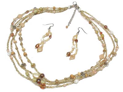 Multi strands and beads necklace and earring set 