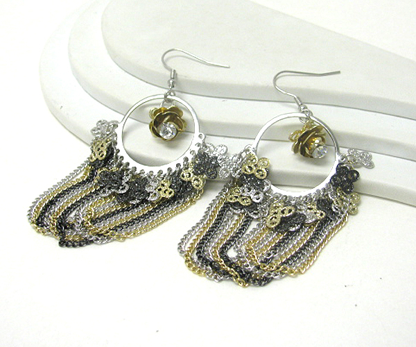 Crystal accent hoop and multi chain drop earring - hoops