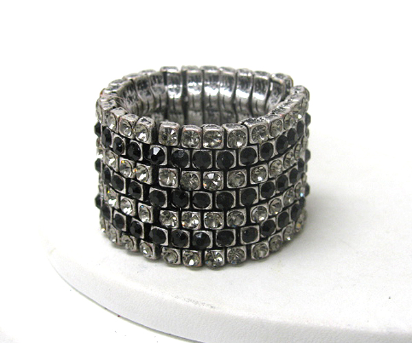 Crystal deco multi metal bar link stretch ring