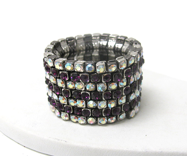 Crystal deco multi metal bar link stretch ring