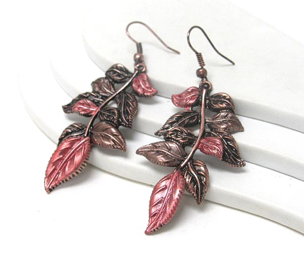 Painted metal filigree leaf earring