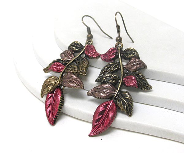 Painted metal filigree leaf earring