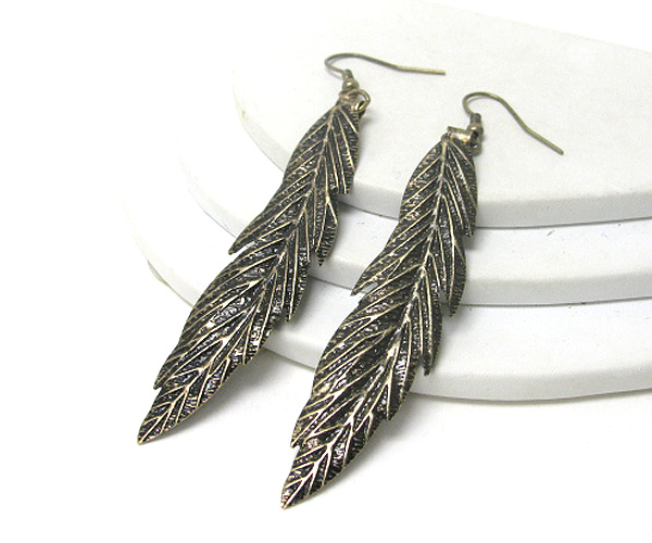 Large metal feather earring