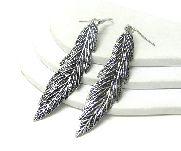 Large metal feather earring